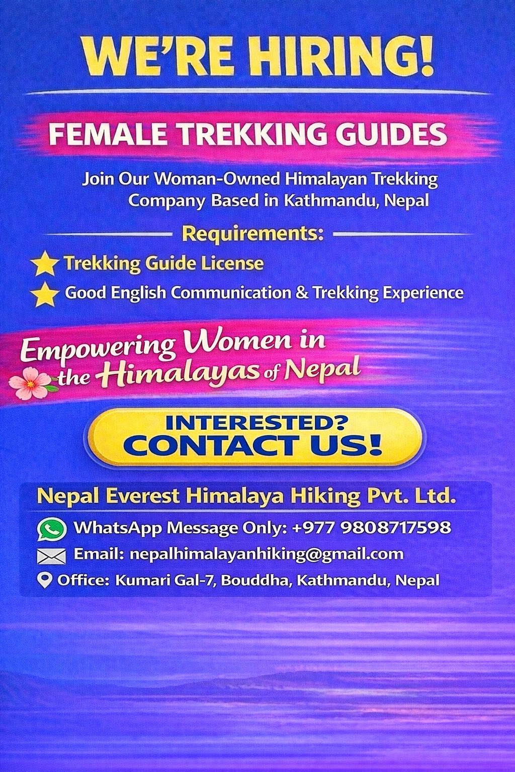 Job Opportunity for Female Trekking Guide in Nepal 